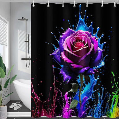 AILONEN Purple Rose Flower Shower Curtain for Bathroom,Splash-Ink Rose Bath Curtain for Kids Girls Women,Romantic Minimalism Curtain Waterproof with 12 Plastic Hooks, 72" W*72" H