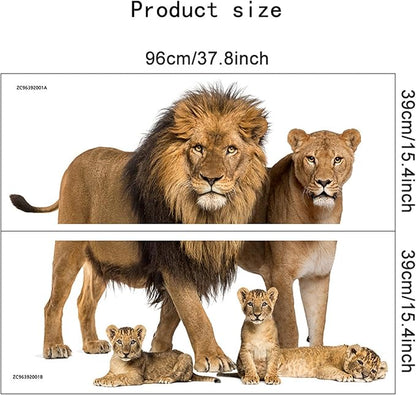 Lion Wall Decals, Vinyl Removable 3D Stickers for Bedroom Nursery Decor - Peel and Stick Cute Baby Girl Boy Toddler Kids Room Art Decoration, Woodland Forest Safari Jungle Mural Waterproof