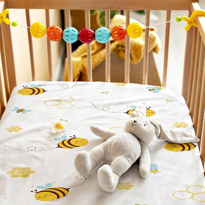 4 Pack Bees Crib Sheets for Girls Breathable Fitted Standard Crib Sheets Crib Sheets Girl for Standard Crib Mattress Baby Gift Set