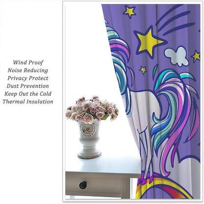 Kids Unicorn Curtains Purple Cartoon Rainbow Cartoon Room Blackout Curtains Boys Girls Baby Room Decor Curtains Living Room Decor 42x63 Inch 2 Panels