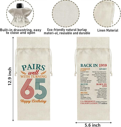 65th Birthday Gifts Wine Bag Congratulations Gifts for Women Men Parents Mom Dad Anniversary 1959 Birthday Wine Gift Bag