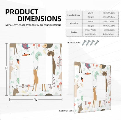 Cartoon Animal Deer Bear Fox Light Switch Cover Decorative Double Rocker Plastic Wall Plate Outlet Cover for Women Girls Bedroom Kitchen Living Room Decor 4.5 * 4.5