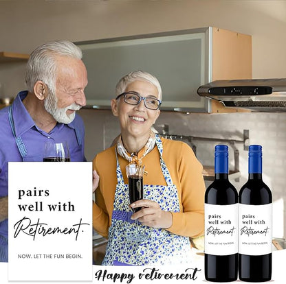 24 Pcs Retirement Wine Labels, Retirement Gifts for Women Men, Happy Retirement Wine Bottle Stickers Gifts for Coworker Grandparents, Pairs Well with Retirement Wine Bottle Labels