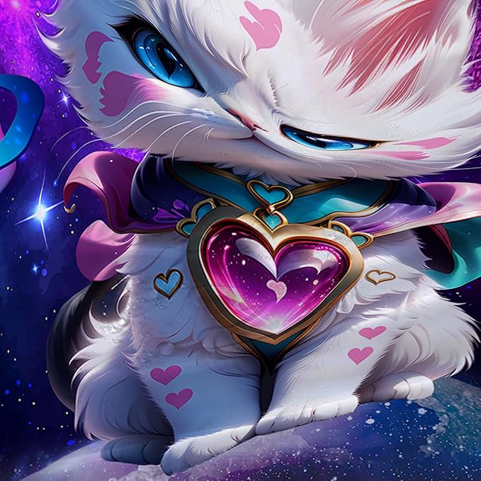 AILONEN Cartoon Cat Shower Curtain Set for Kids Boys Girls, Kawaii Love Kitten Shower Curtain for Bathroom,Galaxy Planet Washable Fabric Shower Curtain with Hooks,72" W*96" H