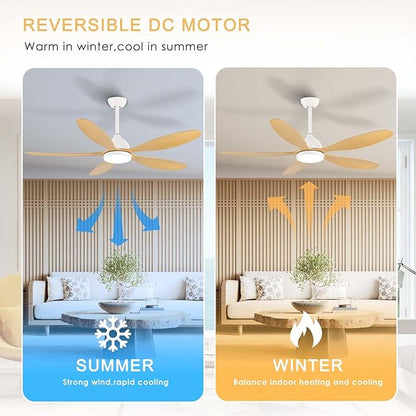 Modern Ceiling Fans with Lights Remote Control, Farmhouse Fandaliers with LED Light Kit and 5 ABS Fan Blades,52 Inch Ceiling Fan Chandeliers for Living Room, Kitchen, Bedroom
