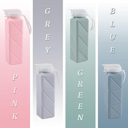 EOBTAIN Blue Collapsible Water Bottle with Straw 20oz Soft Foldable Water Bottles BPA Free and Food Grade Silicone Water Cup for Travel,Hiking,Gym.Portable Leak Proof and Reusable Sports Bottle.