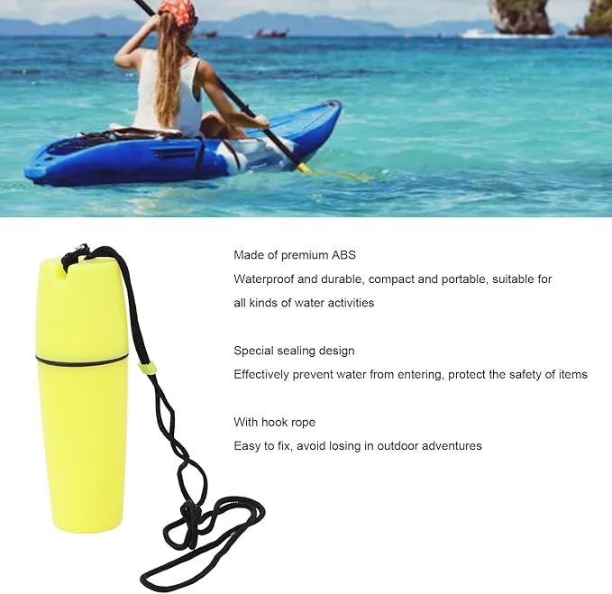 Luqeeg Kayak Container Bottle, Waterproof Container Bottle Dry Canister Container Bottle with Hook Rope Kayak Sealed Bottle for Diving Snorkeling Surfing Kayaking Boating (Yellow)