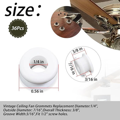 36PCS New Rubber Grommets In White Compatible With Hunter Vintage Discontinued Ceiling fans/Ceiling Fan Replacement Parts (36)