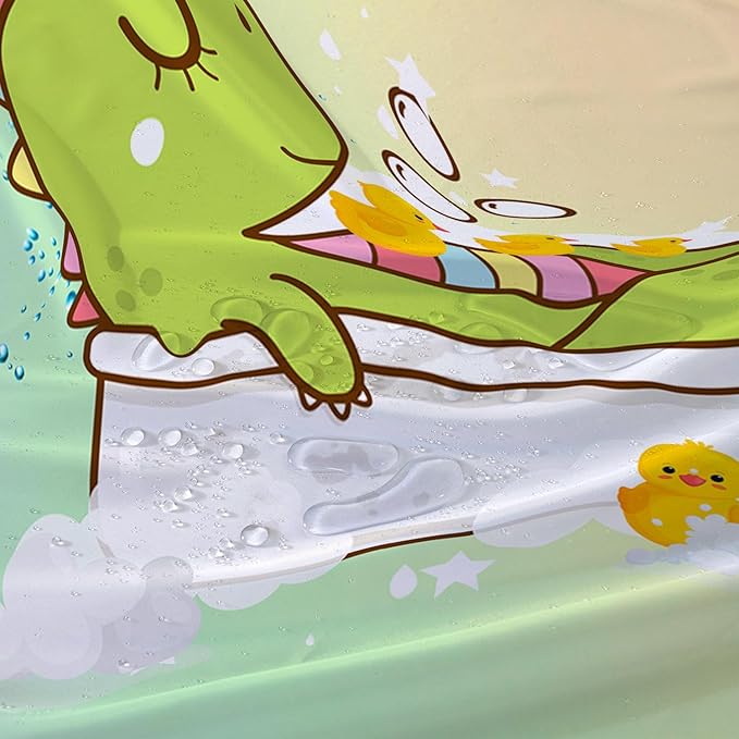 AILONEN Cartoon Shower Dinosaur Shower Curtain for Kids,Funny Green Dinosaur Shower Curtain Set with Hooks,48" W*72" H