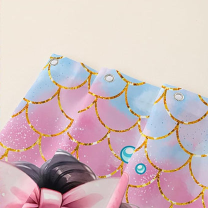 AILONEN Mermaid Shower Curtain,Cute Black Girls Mermaid Bath Curtain for Kids Girls,Ocean Fish Pink Mermaid Scale Print Shower Curtain for Bathroom Decor Waterproof with 12 Plastic Hooks, 36" W*72" H
