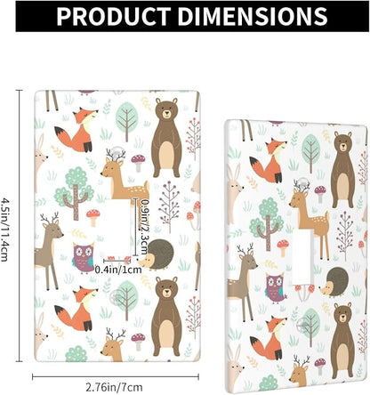 Cartoon Animal Deer Bear Fox Light Switch Cover Decorative Single Toggle Plastic Wall Plate Outlet Cover for Women Girls Bedroom Kitchen Living Room Decor 4.5 * 2.76