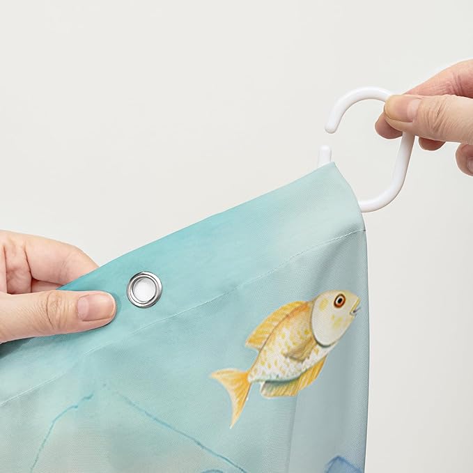 AILONEN Sea Turtle Shower Curtain,Watercolor Sea Turtle Bath Curtain for Girls Girls,Ocean Animal Fish Tie Dye Flower Shower Curtain for Bathroom Decor Waterproof with 12 Plastic Hooks, 72" W*72" H