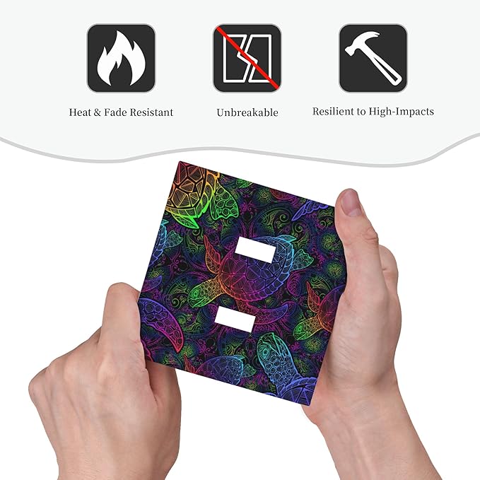 Multicolor Colors Sea Turtle Double Toggle Light Switch Covers 2 Gang Wall Plate Dual Decorative Switchplate Electrical Faceplate for Bathroom Country Kitchen Bedroom Decor, 4.9" x 5"