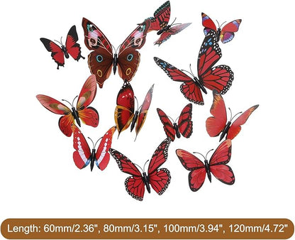 uxcell 120Pcs 3D Beautiful Butterfly Removable DIY Wall Stickers for Bedroom Living Room TV Background Decorations, Red