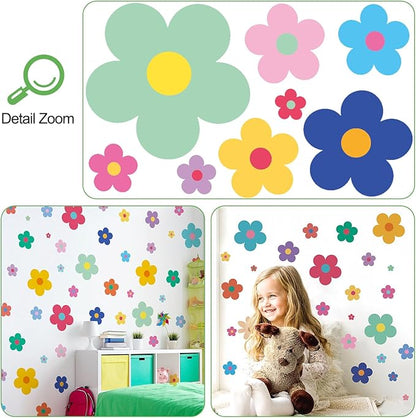 Amaonm 12 Sheets Large Daisy Wall Decals DIY Boho Sunflower Wall Stickers Peel and Stick Colorful ins Daisy Floral Wall Decor for Nursery Little Girls Teens Bedroom Living Room (8 Sheets of 48pcs)