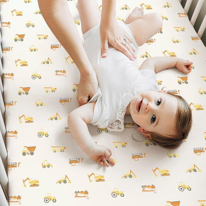 2-Pack Crib Sheets for Boys,Girls - Viscose Derived from Bamboo Fitted Crib Sheet, Organic Baby Crib Sheets, Crib Mattress Sheet,Toddler Bed Sheets, Baby Sheets for Crib Fitted Sheets (Construction)