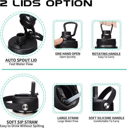 2/3 Gallon Water-Bottle with Straw & Spout Lids - 87oz Insulated Water Bottle Cold-48h Hot-24h, Men Women Stainless Steel Water Jug Travel Mug w/ Strap Carrier Bag, Paracord Handle, Protective Boot