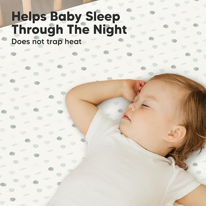 2-Pack Mini Crib Sheets Fitted, Pack and Play Sheets - Organic Cotton Pack N Play Sheets for Pack and Play Mattress, Playard Baby Crib Sheets, Jersey Crib Sheets Neutral for Boys,Girls (Tropic Oasis)