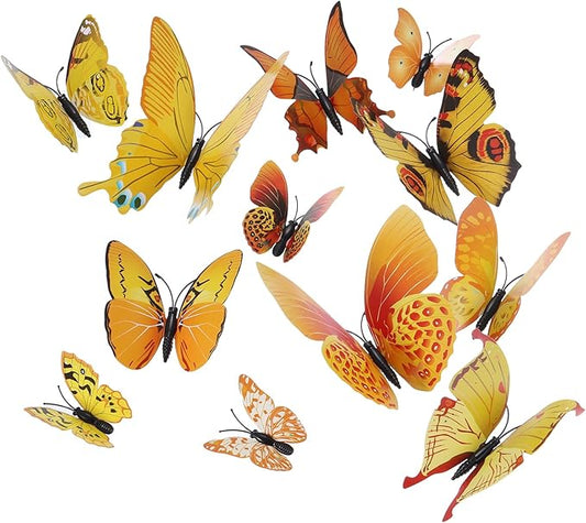 uxcell 120Pcs 3D Beautiful Butterfly Removable DIY Wall Stickers for Bedroom Living Room TV Background Decorations, Yellow
