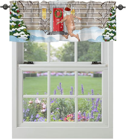 Christmas Farmhouse Kitchen Curtains Valances for Windows Funny Santa Claus Rod Pocket Window Treatment for Kitchen/Living Room/Bedroom/Bathroom,60" X 18" -1 Panel, Holly Xmas Tree