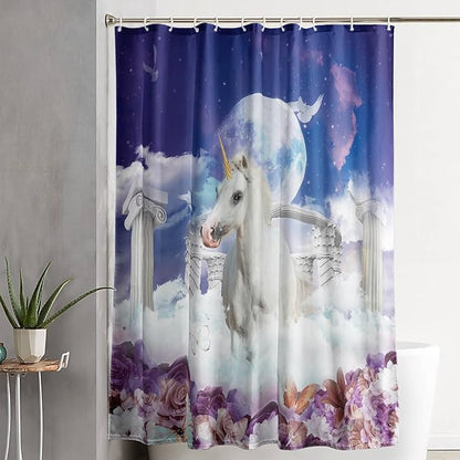 AILONEN Unicorn Shower Curtain, Holy Unicorn Theme Shower Curtain for Girls Teens Bathroom,3D Flower Butterfly Waterproof Fabric Shower Curtain Set,36" W*72" H
