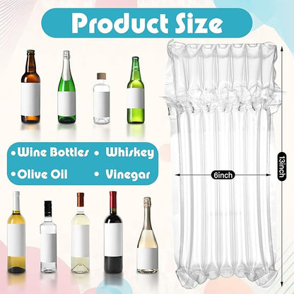 300 Pcs Wine Bottle Travel Protector Bags, Inflatable Air Column Packaging Bubble Bag with Reusable Inflator Pump, Reusable Wine Bottle Protector Air Cushion Bags for Travel Shipping
