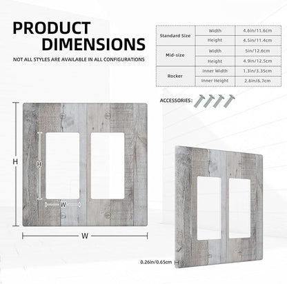 Rustic Grey Wood Shiplap 2 Gang Rocker Decora Light Switch Cover Decorative Vintage Country Outlet Covers Wall Plate Electrical Faceplate Switchcovers GFCI for Farmhouse Bathroom Bedroom Decor