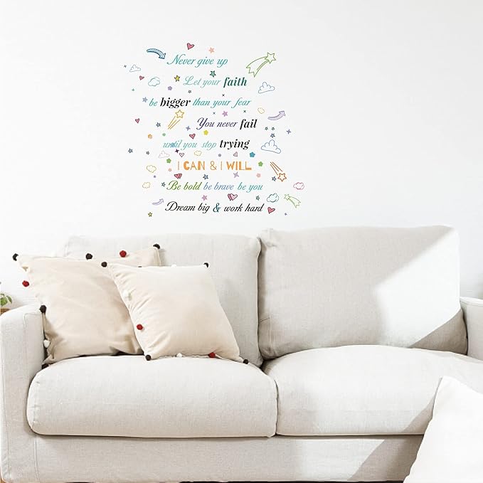 CREATCABIN 4pcs Vinyl Wall Decals Inspirational Quotes Wall Stickers Self-Adhesive Peel and Stick Watercolor Mural Decoration for Bedroom Living Room Kitchen Wardrobe Door Playroom Classroom