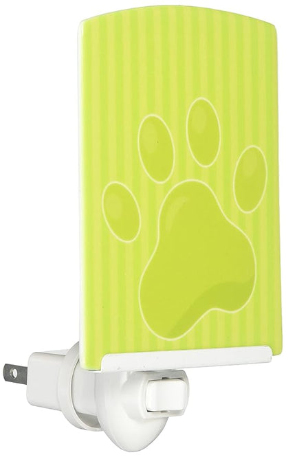 Caroline's Treasures BB7074CNL Puppy Pawprint Green Stripes Ceramic Night Light Compact, UL-Certified, Ideal for Bedroom, Bathroom, Nursery, Hallway, Kitchen, 6x4x3, Multicolor