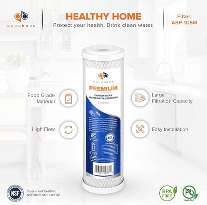Aquaboon 5 Micron Water Filter 10 x 2.5 - Premium Carbon Block Water Filter - Carbon Water Filter Cartridges - Whole House Water Filter Cartridge Replacement Compatible with FXWTC, WFPFC8002, 1 Pack
