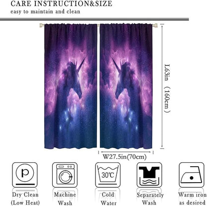 Unicorn Curtains Children's Cartoon Starry Sky Theme Unicorn Pattern Curtains Star Galaxy Boys Girls Room Blackout Curtains 55x63 Inch 2 Panels