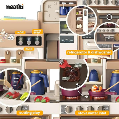 72-Piece Kids Play Kitchen Set: 27.16 x 10.62 x 36.61 Inches, Interactive Features, Realistic Design, and Educational Fun for Ages 3 and Up (Light Brown 72)