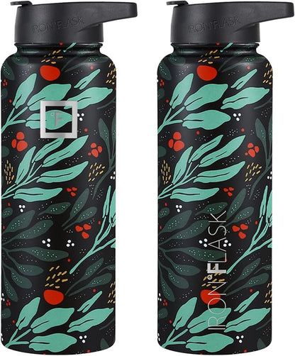 IRON °FLASK Sports Water Bottle - Wide Mouth with 3 Lids (Straw Lid) - Stainless Steel Gym & Outdoor Bottles for Men, Women & Kids - Double Walled, Insulated Thermos, Metal Canteen - Lush Leaf, 40 Oz