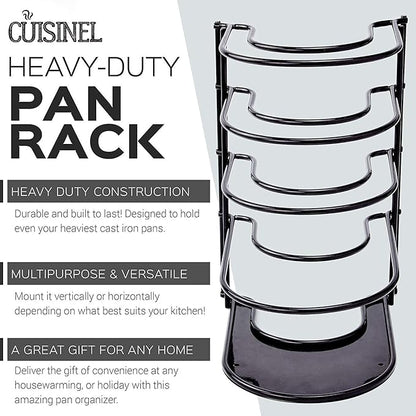 Cuisinel Heavy Duty Pan Organizer - 12.2" - 5 Tier Rack - Holds 50 LB - Cast Iron Skillets, Griddles and Shallow Pots - Durable Steel Construction - Space Saving Kitchen Storage - No Assembly Required