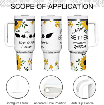 30oz Sunflowers Coffee Tumbler with Handle, Stainless Steel Double Wall Vacuun Insulated with Straw and Leak Proof Lid Travel Coffee Mug Cup, Birthday Gifts for Adult Women Men