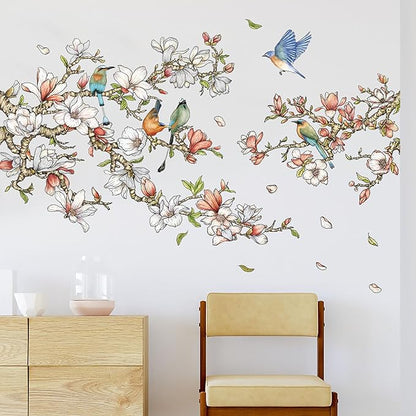 Orchid Blossom Tree Branch Wall Decals Peel and Stick Birds Vinyl Wall Stickers 3D Wall Art Stickers Home Decor for Gilrs Bedroom Nursery Rooms Living Room