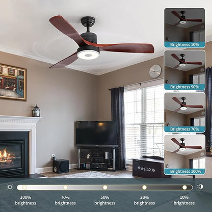 60 Inch Wood Ceiling Fan with RGB Dimming LED Light,with Music Bluetooth Speaker,Remote Control,3-Speed Regulation, Reversible Motor,Timing,for Living Room,Bedroom,Restaurant,Outdoor