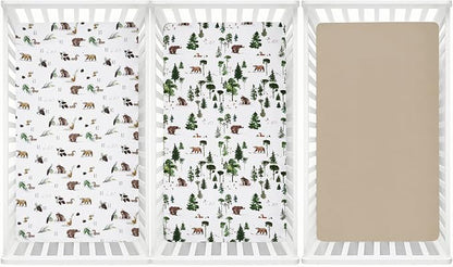 3 Pack Fitted Crib Sheets, Ultra Soft Breathable Comfortable Baby Sheet Set for Boys Girls Neutral, 28x52 Inch Fits Standard Crib and Toddler Mattresses, Woodland Animals