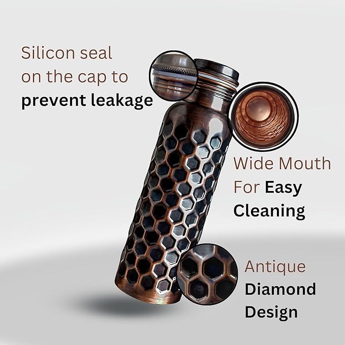 Ayurvedic Drinking Copper Water Bottle for Sports, Travel, Yoga & Everyday Use, Water Bottle for Gym, Office, Hiking, Outdoor Capacity 32 Oz (Design 4, 32 Oz)