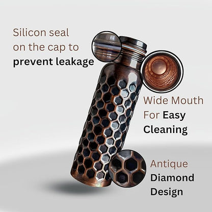 Ayurvedic Drinking Copper Water Bottle for Sports, Travel, Yoga & Everyday Use, Water Bottle for Gym, Office, Hiking, Outdoor Capacity 32 Oz (Design 4, 32 Oz)