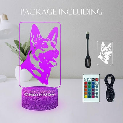 3D Visual Anime German shepherd Cute Dog Doggy Puppy Night Light 16 Color Change USB Charge Base Remote Control Dimming Flash Smooth Mode Desk Lamp Animal Cosplay Party Boy Gift Decoration