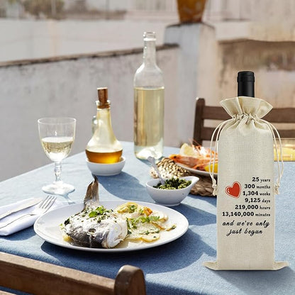 25th Year Marriage Gift for Couple Wife Husband Wine Bag 25th Anniversary Wedding Gift for Women Men Wine Gift Bag Birthday Christmas Valentine Gift for Him Her Drawstring Wine Wrapping Bag