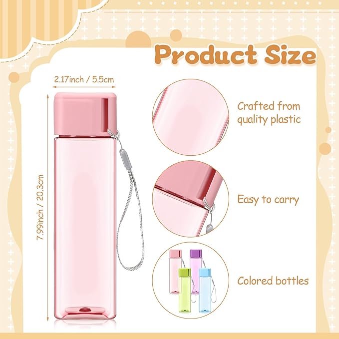 Mifoci 20 Pieces Water Bottle Bulk 17 oz Plastic Water Bottles Bulk Gym Sports Adults Reusable Large Water Bottles for Outdoor Fitness(Colorful,Rectangle)