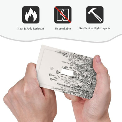 Vintage Grey Floral Herbs Wild Flowers Botanical 1 Gang Boho Light Switch Covers Decorative Country Single Toggle Wall Plate Switchcover Electrical Switchplate for Bedroom Decor