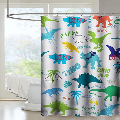AILONEN Cartoon Dinosaur Shower Curtain for Kids Boys 60" W*72" H Inch,Colorful Dinosaur Pattern Shower Curtain,12 Pack Hooks Polyester Waterproof Fabric Decor for Bathroom