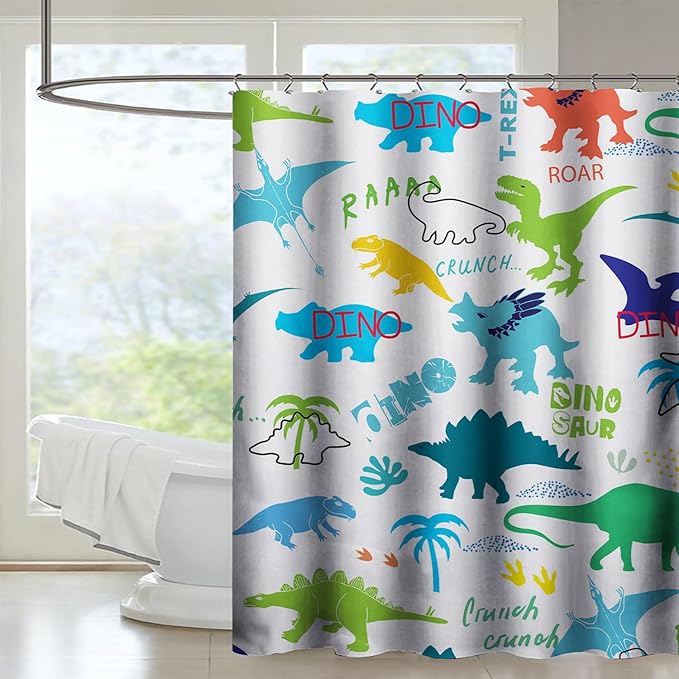 AILONEN Cartoon Dinosaur Shower Curtain for Kids Boys 36" W*72" H Inch,Colorful Dinosaur Pattern Shower Curtain,12 Pack Hooks Polyester Waterproof Fabric Decor for Bathroom
