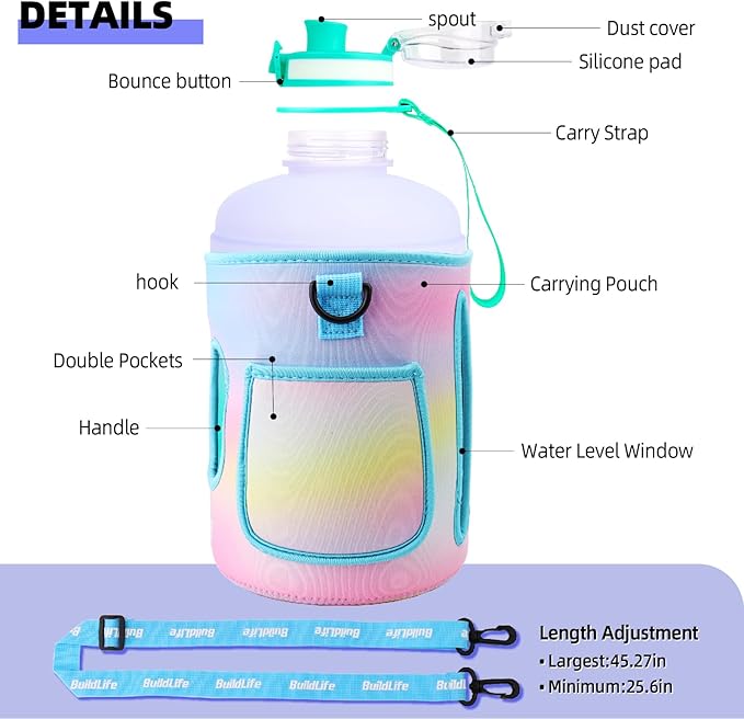 QuiFit 1 Gallon Water Bottle - 128 oz Water Bottle with Times to Drink - BPA Free Motivational Water Bottle with Infuser - Large Water Bottle - Sports Water Bottle 1 Gallon in Gym