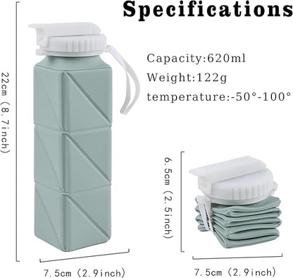 EOBTAIN Green Silicone Collapsible Water Bottle for Travel Leakproof Lightweight Foldable Water Bottles with Straw,20oz BPA Free Water Bottle for Sports Gym Hiking,Flexible and Durable.