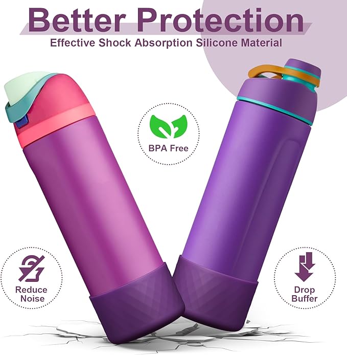 2PCS Silicone Water Bottle Boot for Owala 24oz 32oz 40oz, Anti-Slip Protective Sleeve Bottom Bumper Protector for FreeSip, Twist, and Flip Stainless Steel Water Bottles