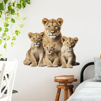 Lion Wall Decals, Vinyl Removable 3D Stickers for Bedroom Nursery Decor - Peel and Stick Cute Baby Girl Boy Toddler Kids Room Art Decoration, Woodland Forest Safari Jungle Mural Waterproof